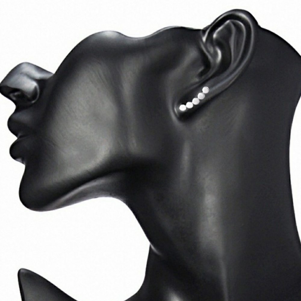 Silver Tone Circle Ear Climber Sweep Earrings - Picture 6 of 6